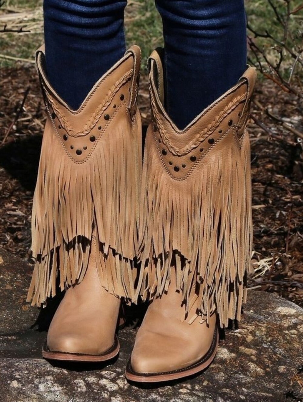 NIB LIBERTY Black Lourdes Hueso Claro Leather Fringe Cowgirl Boots Size 9